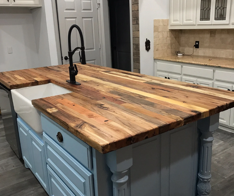 Warm butcher block countertops featured in a Sarasota kitchen remodel.