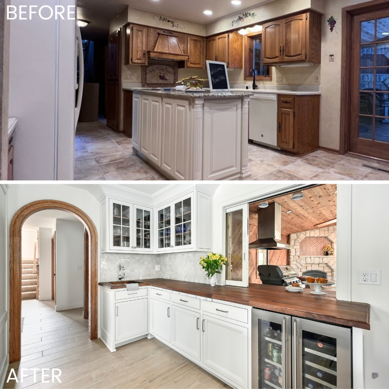 Close-up of blue and white kitchen countertops with modern design and sleek finishes.