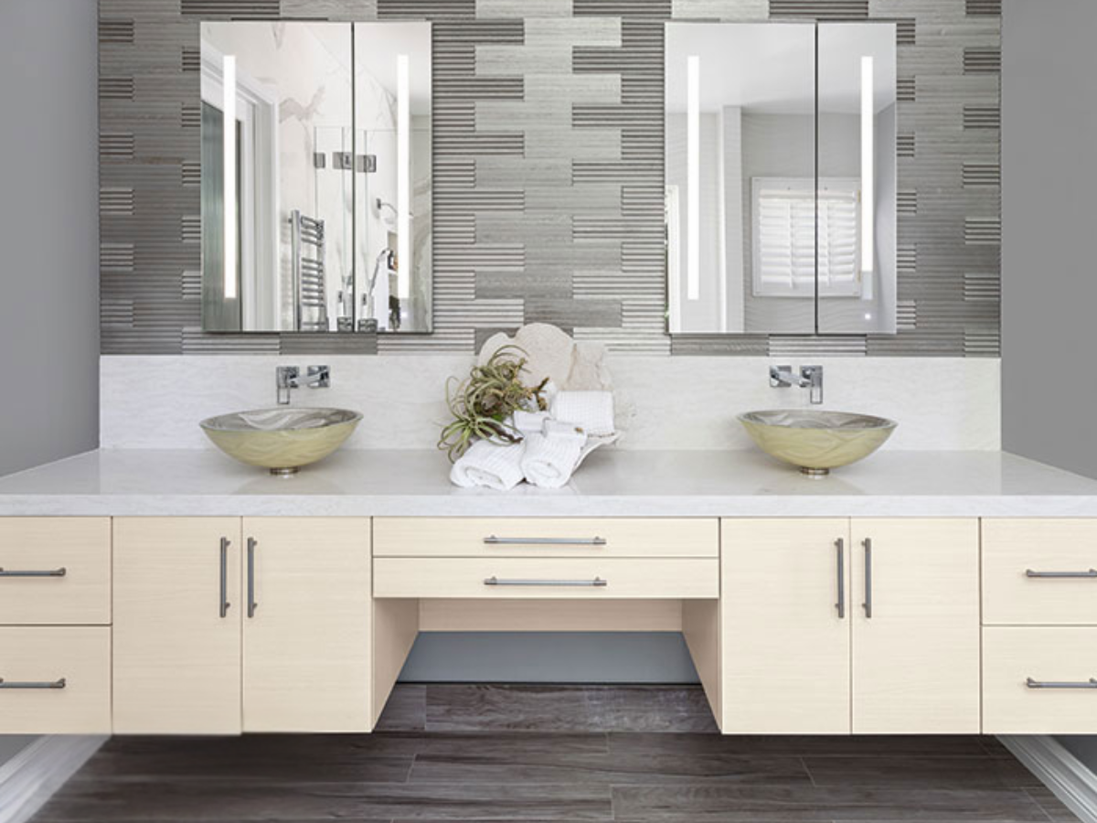 Custom bathroom cabinets with modern design and ample storage in Sarasota, FL