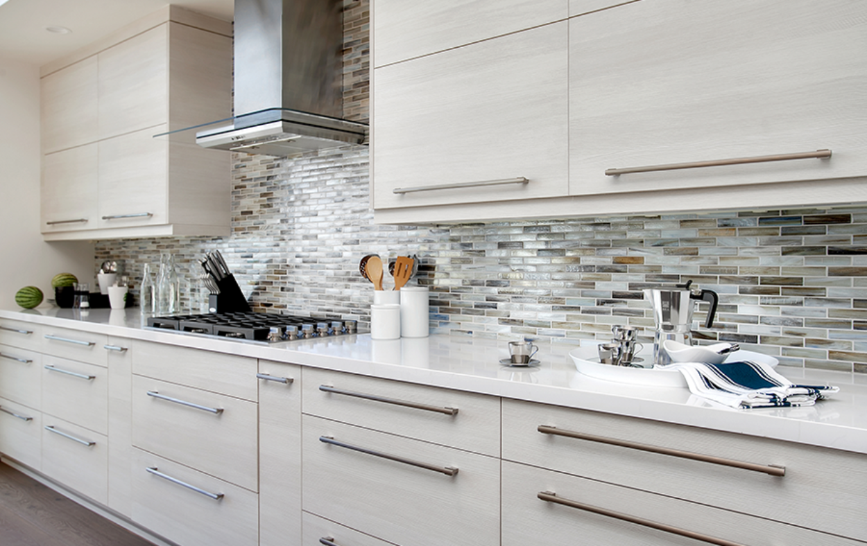 Custom bespoke kitchen backsplash installation in Sarasota, showcasing unique design and craftsmanship.