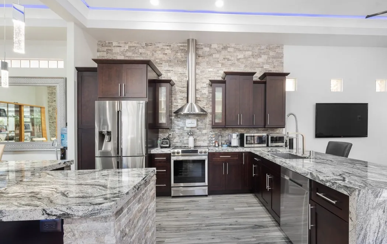 Custom kitchen flooring installation in Sarasota, showcasing premium materials and craftsmanship.