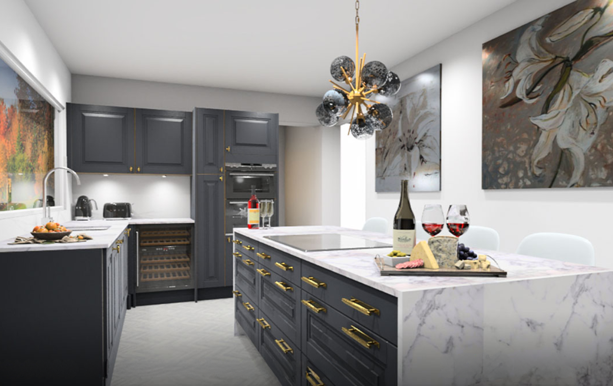 Kitchen design and proposal phase in Sarasota, FL, showcasing detailed planning and 3D renderings.