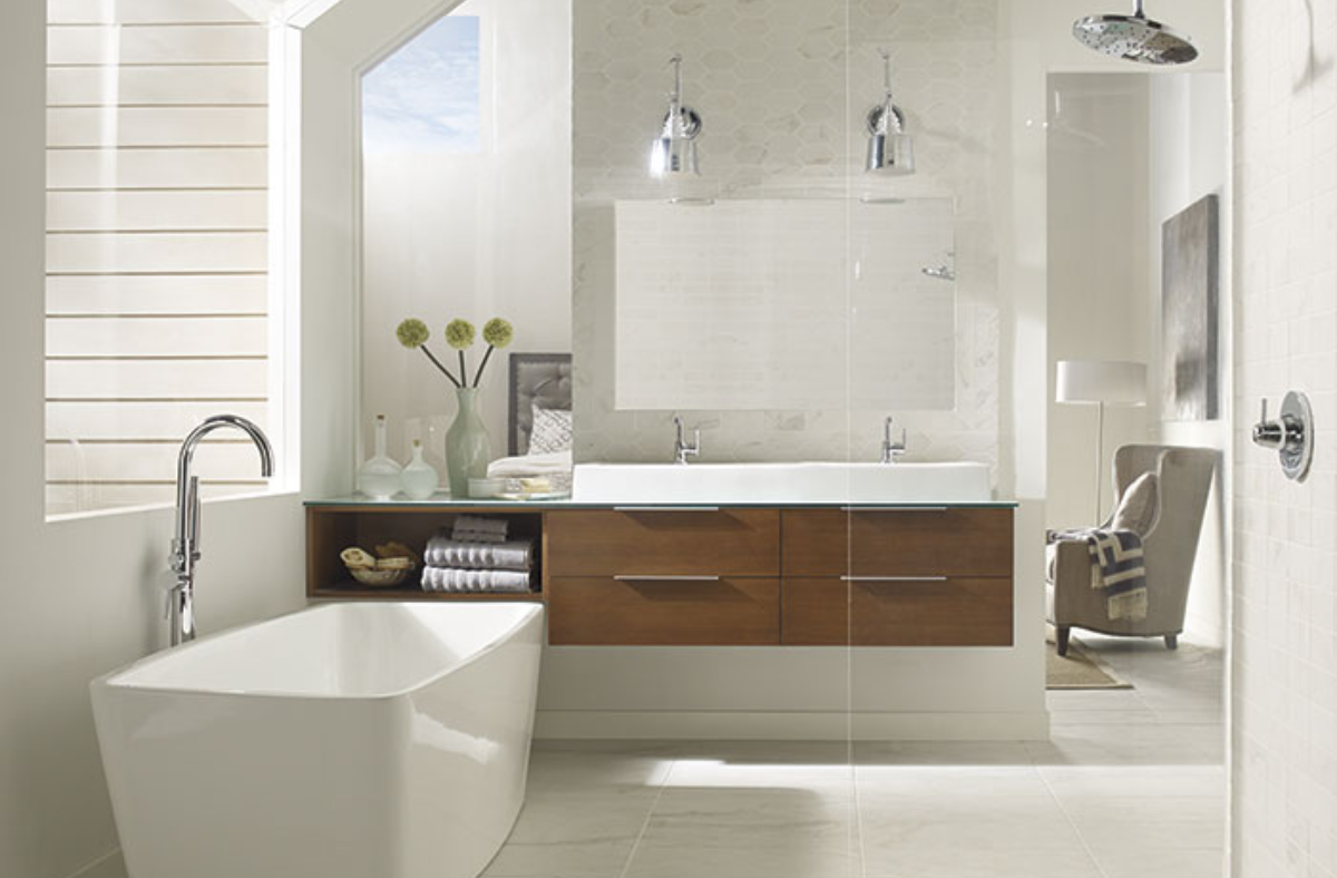 Elegant double sink vanity with custom design and ample counter space in Sarasota, FL