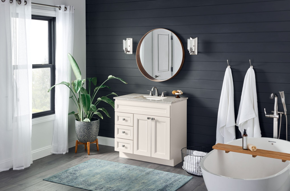 Chic single sink vanity with modern design and efficient storage in Sarasota, FL