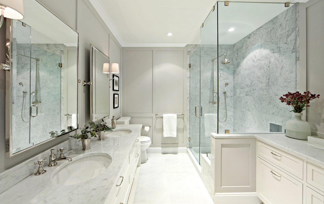 Luxury spa-like bathroom with soaking tub and ambient lighting in Sarasota, FL