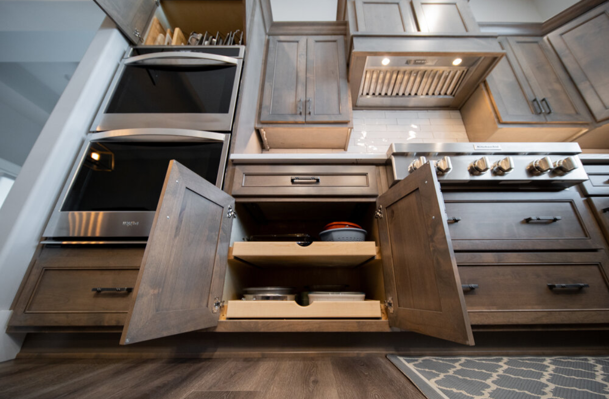 Specialty kitchen cabinets with custom storage solutions for maximum organization.